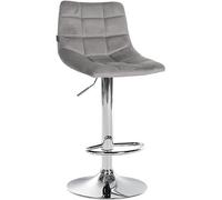 CLP Tabouret de Bar Jerry Velours I Chaise de Bar réglable en Hauteur I Chaise pivotante à 360° avec Dossier pour la Cuisine et Le bistrot | Couleur Gris Couleur du Cadre Chrome