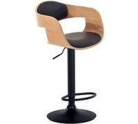 CLP Tabouret de bar Kingston avec Coque en bois Support en métal , Nature / Noir/Similicuir Noir G