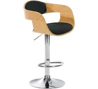 CLP Tabouret De Bar Kingston en Similicuir I Chaise Haute avec Coque en Bois Dossier Et Accoudoirs I Pičtement Et Repose-Pied en Métal Chromé, Couleur:Nature/Noir