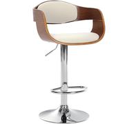 CLP Tabouret De Bar Kingston en Similicuir I Chaise Haute avec Coque en Bois Dossier Et Accoudoirs I Pičtement Et Repose-Pied en Métal Chromé, Couleur:Noyer/Blanc