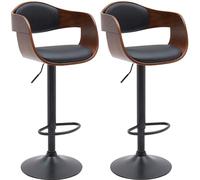 CLP Tabouret de Bar Kingston, Set de 2 tabourets avec Dossier, chaises de Bar rembourrées en Similicuir ou en Tissu, réglables en Hauteur | Couleur Noyer/Noir Matériel Similicuir