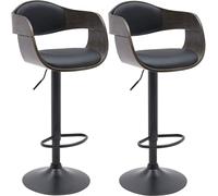 CLP Tabouret de Bar Kingston, Set de 2 tabourets avec Dossier, chaises de Bar rembourrées en Similicuir ou en Tissu, réglables en Hauteur, Couleur: Noir/Gris, Matériel: Similicuir