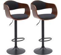 CLP Tabouret de Bar Kingston, Set de 2 tabourets avec Dossier, chaises de Bar rembourrées en Similicuir ou en Tissu, réglables en Hauteur Couleur Noyer/Noir Matériel Tissu