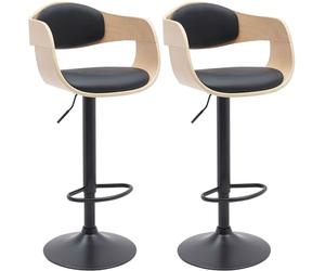 CLP Tabouret de Bar Kingston, Set de 2 tabourets avec Dossier, chaises de Bar rembourrées en Similicuir ou en Tissu, réglables en Hauteur | Couleur Nature/Noir Matériel Similicuir
