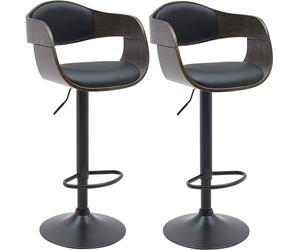 CLP Tabouret de Bar Kingston, Set de 2 tabourets avec Dossier, chaises de Bar rembourrées en Similicuir ou en Tissu, réglables en Hauteur, Couleur: Noir/Gris, Matériel: Similicuir