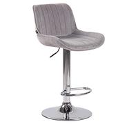CLP Tabouret De Bar Lentini en Velours I Chaise Haute De Bistrot avec Repose-Pieds Hauteur Réglable Pivotant I Siège Matelassé, Couleur:Gris, Couleur du Cadre:Chrome
