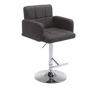 CLP Tabouret de Bar Los Angeles Tissu Hauteur Réglable I Chaise Haute de Cuisine avec Dossier et Accoudoir I Tabouret de Bar Design Confortable, Couleur:Gris foncé, Couleur du Cadre:Chrome