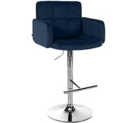 CLP Tabouret de Bar Los Angeles Velours, Hauteur Réglable, Pivotant, Supporte 150 kg | Couleur Bleu Couleur du Cadre Chrome
