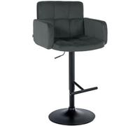 CLP Tabouret de Bar Los Angeles Velours, Hauteur Réglable, Pivotant, Supporte 150 kg | Couleur Gris foncé Couleur du Cadre Noir