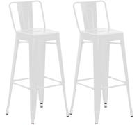 CLP Tabouret de Bar Lot de 2 avec Dossier Style Industriel Mason, Dossier et Repose-Pieds, Couleur:Blanc