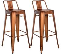 CLP Tabouret de Bar Lot de 2 avec Dossier Style Industriel Mason, Dossier et Repose-Pieds, Couleur:cuivre