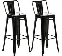 CLP Tabouret de Bar Lot de 2 avec Dossier Style Industriel Mason, Dossier et Repose-Pieds, Couleur:Noir