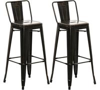 CLP Tabouret de bar Mason, lot de 2, dossier et repose-pieds, style industriel, Noir/Or