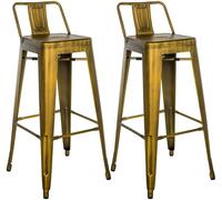 CLP Tabouret de Bar Lot de 2 avec Dossier Style Industriel Mason, Dossier et Repose-Pieds, Couleur:Or