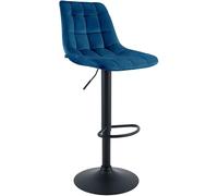 CLP Tabouret de Bar Mapun, Chaise de Bar reglable en Hauteur et pivotante a 360 degres, rembourree, Structure Metallique pour Cuisine, ilot, Couleur:Bleu, Matériel:Velours