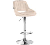 CLP Tabouret de Bar Milet reglable en Hauteur avec Dossier, Chaise de Bar rembourree en Velours, pivotant, Pied en Metal Couleur:crème;Couleur du Cadre:Chrome