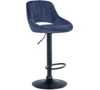 CLP Tabouret de Bar Milet reglable en Hauteur avec Dossier, Chaise de Bar rembourree en Velours, pivotant, Pied en Metal Couleur:Bleu;Couleur du Cadre:Noir