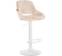CLP Tabouret de Bar Milet reglable en Hauteur avec Dossier, Chaise de Bar rembourree en Velours, pivotant, Pied en Metal - Couleur: crème, Couleur du Cadre: Blanc