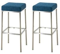 CLP Tabouret De Bar Montreal Tissu I Chaise Haute De Bar Confortable avec Repose-Pied I Hauteur D''Assise 85 cm I Tabouret de Cuisine | Couleur Bleu Couleur du Cadre Acier Inoxydable