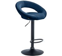 CLP Tabouret de Bar Olinda revêtement Velours I Chaise de Bar réglable en Hauteur et pivotante I Tabouret de comptoir avec Dossier et Repose-Pieds, Couleur:Bleu, Couleur du Cadre:Noir