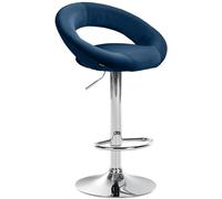 CLP Tabouret de Bar Olinda revêtement Velours I Chaise de Bar réglable en Hauteur et pivotante I Tabouret de comptoir avec Dossier et Repose-Pieds, Couleur:Bleu, Couleur du Cadre:Chrome