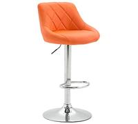 CLP Tabouret De Bar Réglable en Hauteur Lazio Similicuir I Chaise Hauteur De Bar Confortable avec Dossier Et Repose-Pied I Réglable Pivotant | Couleur Orange Couleur du Cadre Chrome