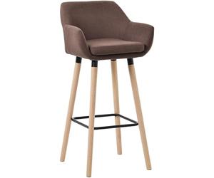 CLP Tabouret de Bar rembourré avec Dossier Grant, Chaise de Bar en Tissu, Structure en Bois supportant jusqu'à 150 kg | Couleur café