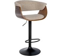 CLP Tabouret De Bar Vestal I Coque en Bois Dossier Ajouré I Pied en Métal I Hauteur Réglable Pivotant | Couleur Noyer/crème Matériel Tissu