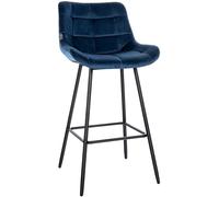 CLP Tabouret de Bar Weston I Assise rembourrée avec Motif matelassé I Structure en métal I revêtement en Velours ou Simili Cuir, Couleur: Bleu, Matériel: Velours