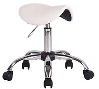 CLP Tabouret de travail Augsburg en simili-cuir réglable pivotant support métal roulettes Blanc