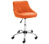 CLP Tabouret De Travail Lazio A roulettes en Similicuir Ou Tissu I avec Dossier I Hauteur Réglable Et Pivotant I Piètement Métal | Couleur Orange Matériel Similicuir