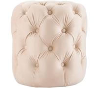 CLP Tabouret Rond en Velours Drancy, rembourré avec Boutons décoratifs, Look Chesterfield, pour Salon, Chambre, Couleur:crème, Taille:M