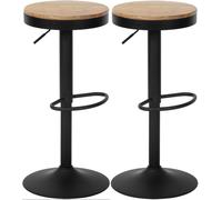 CLP Tabourets de Bar Ensemble de 2, Pitas en Orme, avec Repose-Pieds, Ajustable en Hauteur et pivotant, supporte jusqu'à 130kg | Couleur Nature