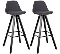 CLP Tabourets Set de 2 Modernes Corbin Square, rembourrés avec Dossier, Structure en hêtre, Repose-Pieds, Cuisine/Bar | Couleur Gris foncé Couleur du Cadre Noir