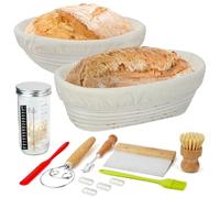 CLTPY Banneton corbeille a pain d'épreuvage Set avec Tissu en Lin, banneton pour pain en Rotin Naturel pour Pain et Levain,2 Paniers en Rotin Naturel (23cm Rond + 25cm Ovale)