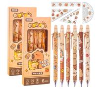 Clvsyh 16 Pièces Capybara Papeterie Set, 12 Stylos Capybara Stylos Rétractables + 4 Capibara Règle, 0,5 mm Rouleau à Encre Capybara, Papeterie Pour Enfants, Fournitures De Bureau