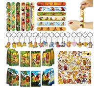 Clvsyh Set de cadeaux pour fête d'anniversaire des enfants, 86 PCS lion thème de bande dessinée Cadeaux pour fête avec des bracelets slap porte-clés Sacs cadeaux autocollants Pour fête des enfants