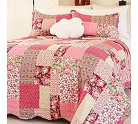 Cmfshape Parure de lit matelassée d'été à motif floral romantique pour très grand lit, housse de couette réversible cousue pour toutes les saisons, couvre-lit doux et léger avec taies d'oreiller (rose