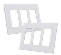 CML Lot de 2 plaques murales décoratives sans vis pour interrupteur, prise de courant, vis cachées, face lisse, résistante aux chocs, taille standard 11,7 x 16,6 cm, blanc