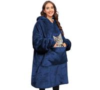 CMTOP Femme Sweat à Capuche Couverture Pull Polaire Grande Poche Couverture Chaude et Moelleuse pour Adultes (Marine, Taille Unique)