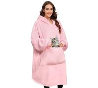 CMTOP Femme Sweat à Capuche Couverture Pull Polaire Grande Poche Couverture Chaude et Moelleuse pour Adultes (Rose, Taille Unique)