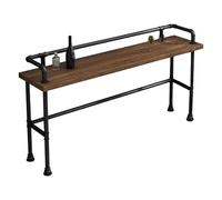 CMYAOYC Table de Bar Industrielle à Pied Tubulaire, Table Console Rustique avec Plateau en Bois Massif et Structure en Tubes Métalliques Noirs pour Cuisine, Salon et Bar(180x45x105cm)