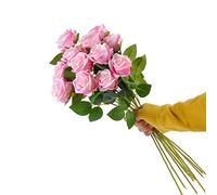 Cn-Knight Lot de 12 roses artificielles artificielles en velours pour décoration de mariage, décoration de maison, pendaison de crémaillère, rose clair