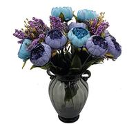 cn-Knight Lot de 2 bouquets de pivoines artificielles de 48,3 cm en soie avec 7 fleurs artificielles, fleurs artificielles de style classique avec feuilles et ornements pour mariage, décoration