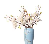 cn-Knight Lot de 3 branches de magnolia artificielles de 78,7 cm de long, fausses fleurs de qualité supérieure pour décoration d'intérieur, centres de table et arrangements de mariage, blanc