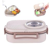 CNAFGBGG Boîte à lunch en acier inoxydable pour enfants et adultes, boîte à lunch thermique étanche, empilable chauffée avec plateau 3 compartiments et bol soupe, baguettes cuillère.