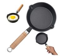 CNAFGBGG Mini poêle en fonte, mini poêle ronde antiadhésive de 6 pouces avec 2 becs verseurs, petite à œufs portable avec poignée en bois suspendue pour cuisinière à gaz, plaque induction.