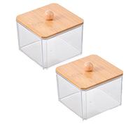 CNAFGBGG Qtip Holder, 2PCS Support de coton-tige en plastique transparent, pots d'apothicaire étanches à la poussière avec couvercles, tampon de coton capacité pour -tige, balle, tampons, cu