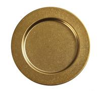 CNANRNANC Assiette ronde en acier inoxydable finition or antique avec bord large pour servir steak, pizza et dessert à la maison ou au restaurant Doré 20 cm