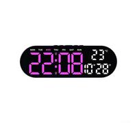 CNANRNANC Horloge Murale LED Design pour bois Gris Jaune Vert Horloge(Pink) | Affiche heure, pour jour, température, compte à rebours, pour alarme; écran clair et lisible pour un usage quotidien